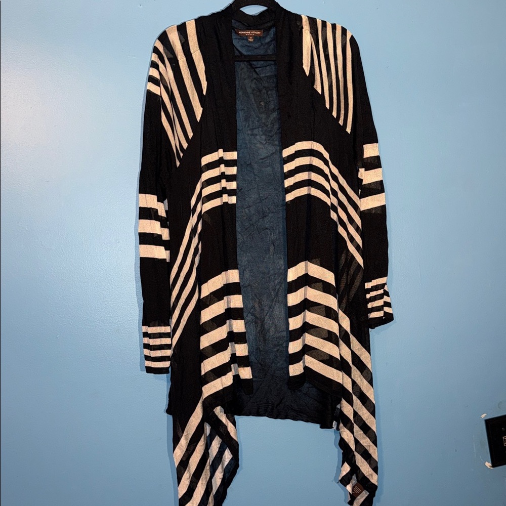 THIN Adrienne Vittadini Woman Striped Black and White Women's Cardigan 3X
